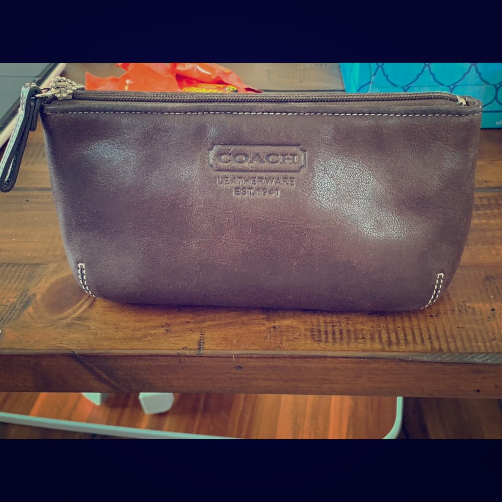 Authentic Coach Leather Zip Up Cosmetic Bag